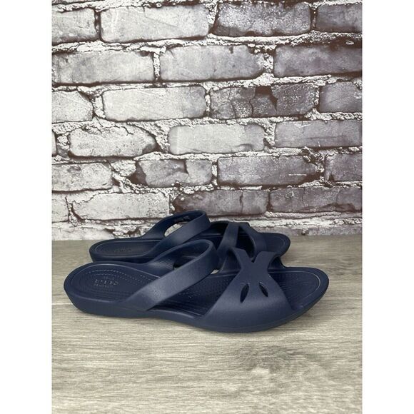 Crocs KELLI Iconic Comfort Navy Blue Slip On Slides Sandals Women Sz 10M US/41EU - Picture 9 of 16
